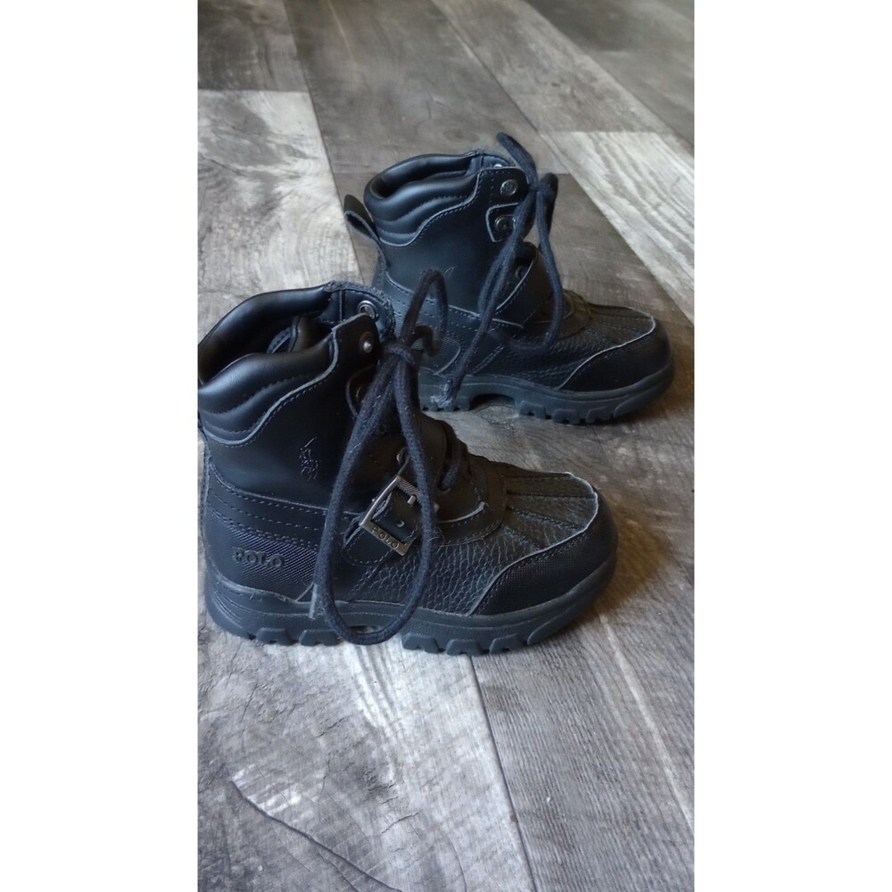 Polo Ralph Lauren Boys 9 Black Leather Country Boot II/ Duck Boots